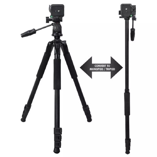 Convertible 2‑in‑1 Tripod Monopod with Fluid Pan Head and Carry Case